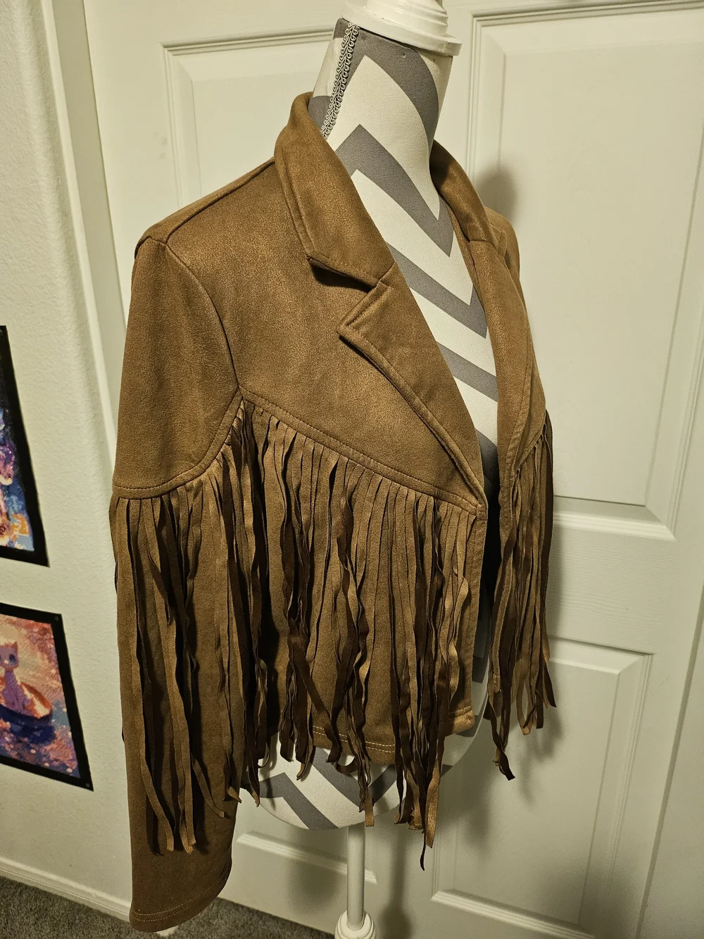 SHEIN 🤠 Brown Faux Suede Fringe Jacket - Picture 3 of 6